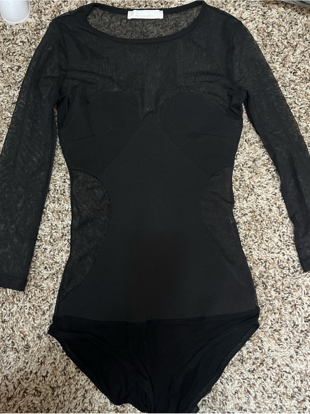 Bershka Black Mesh Detail Long Sleeve Bodysuit